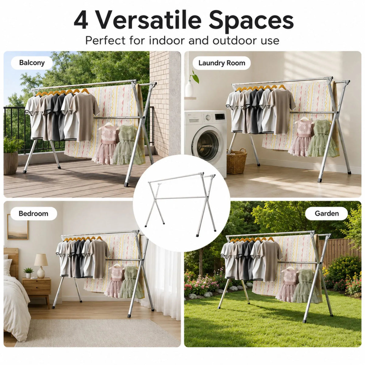 CARLA HOME Folding Clothes Drying Rack 200cm, Indoor Outdoor Airer, Steel, Grey