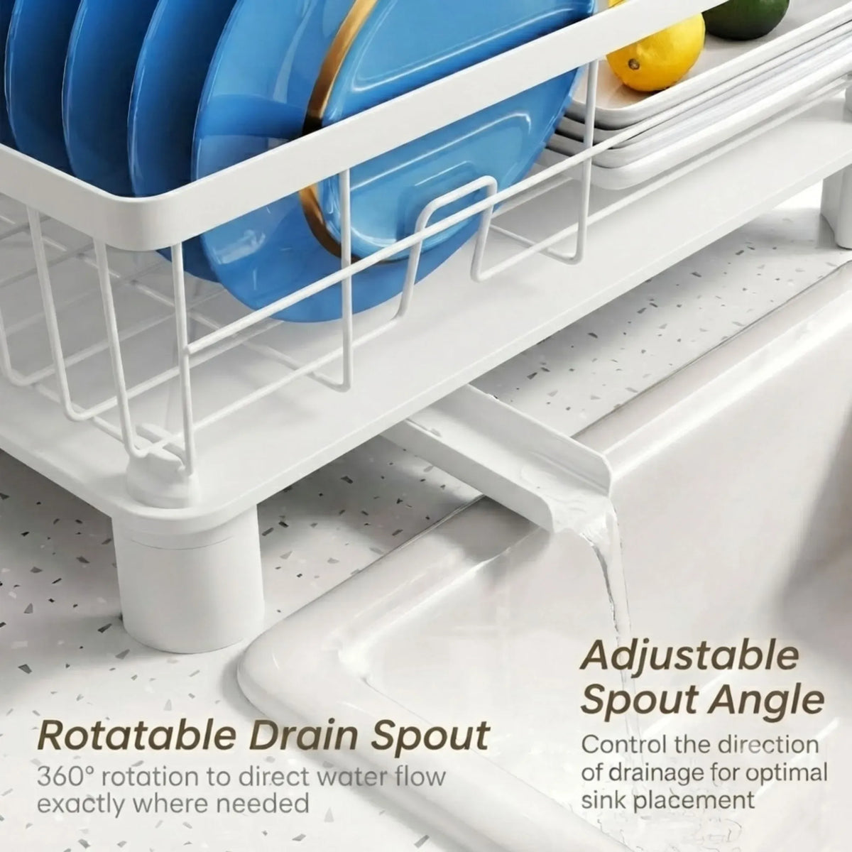 Dish Drying Rack with Drainboard & Utensil Holder for Kitchen (White)