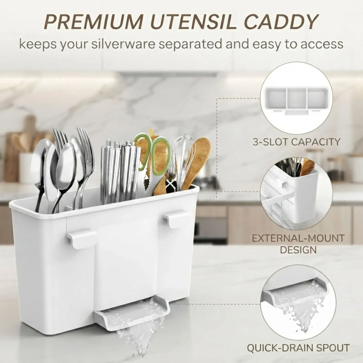 Dish Drying Rack with Drainboard & Utensil Holder for Kitchen (White)