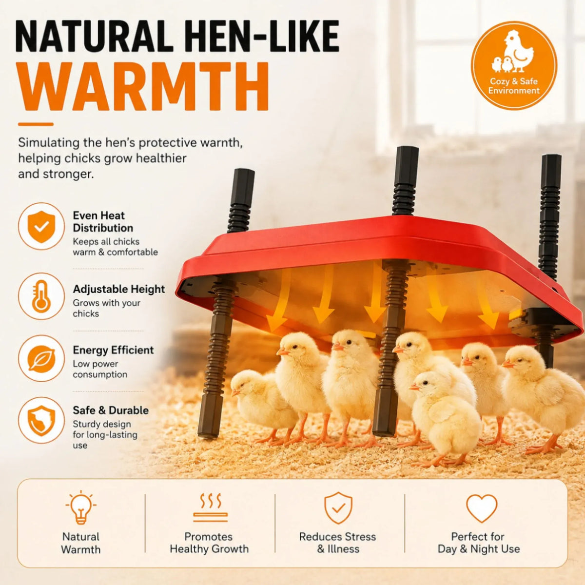 CARLA HOME Chick Brooder Heating Plate 25x25cm, Adjustable Chicken Heater, Red