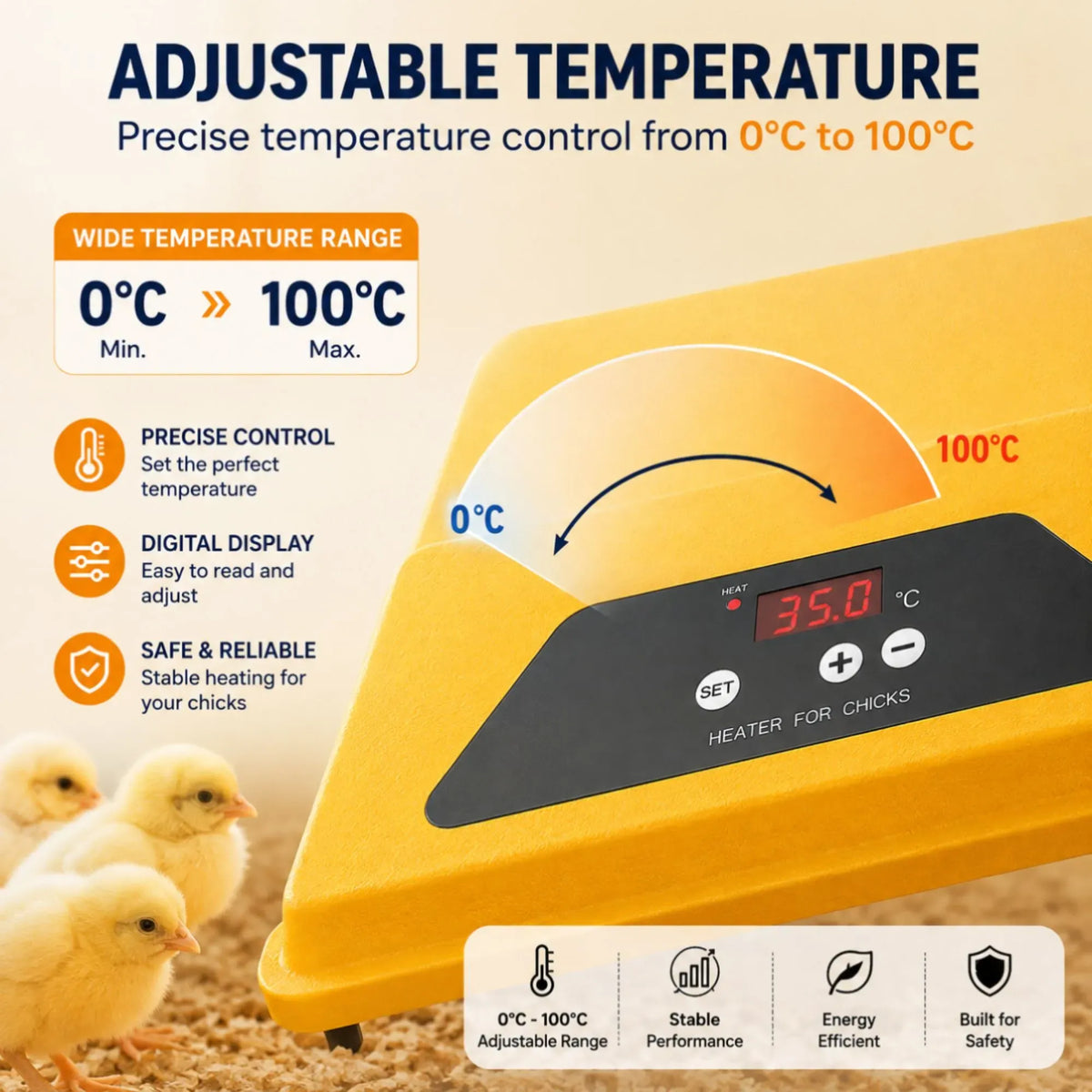 Upgraded Chick Brooder Heating Plate - Adjustable Height - Yellow - Chicken Heater