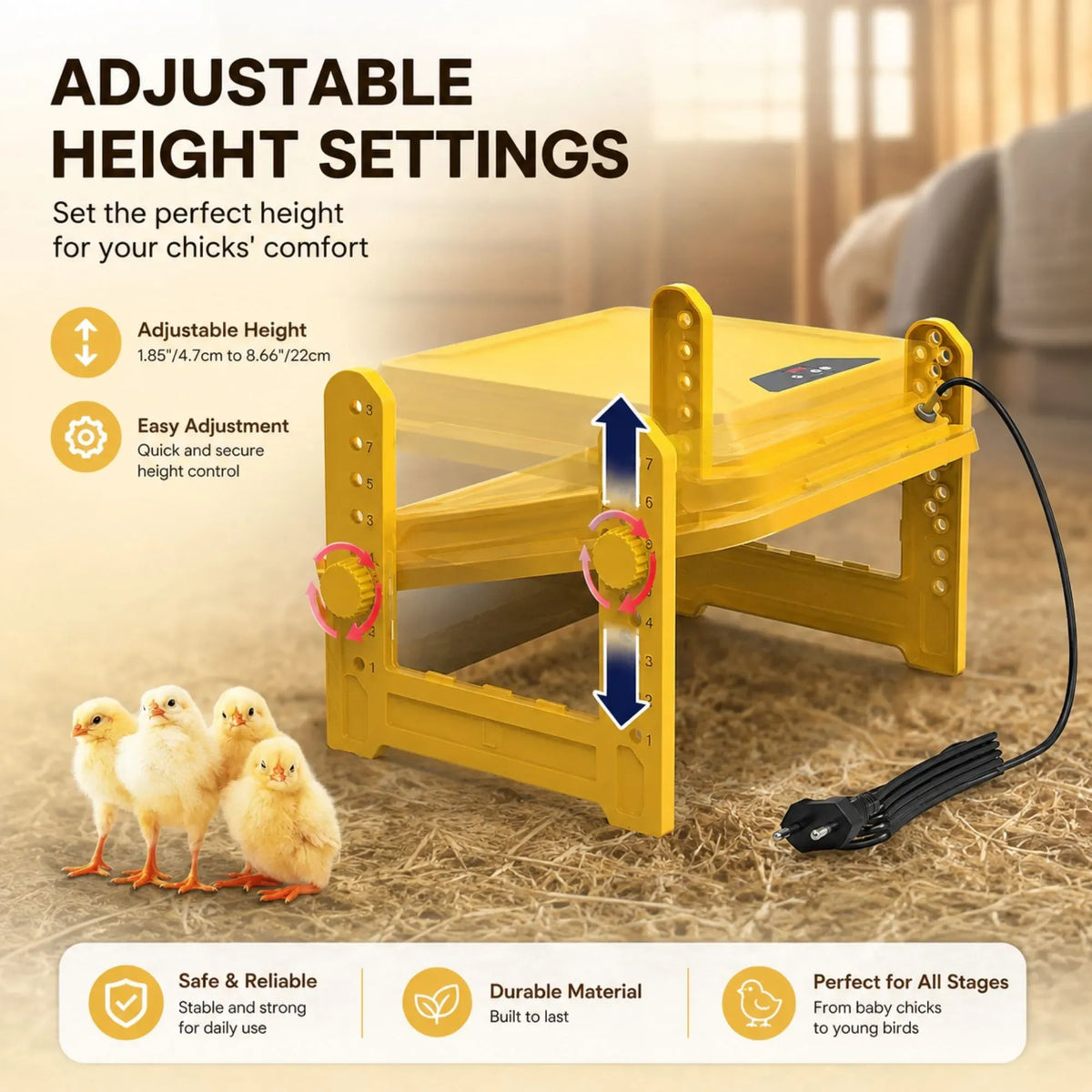 Upgraded Chick Brooder Heating Plate - Adjustable Height - Yellow - Chicken Heater