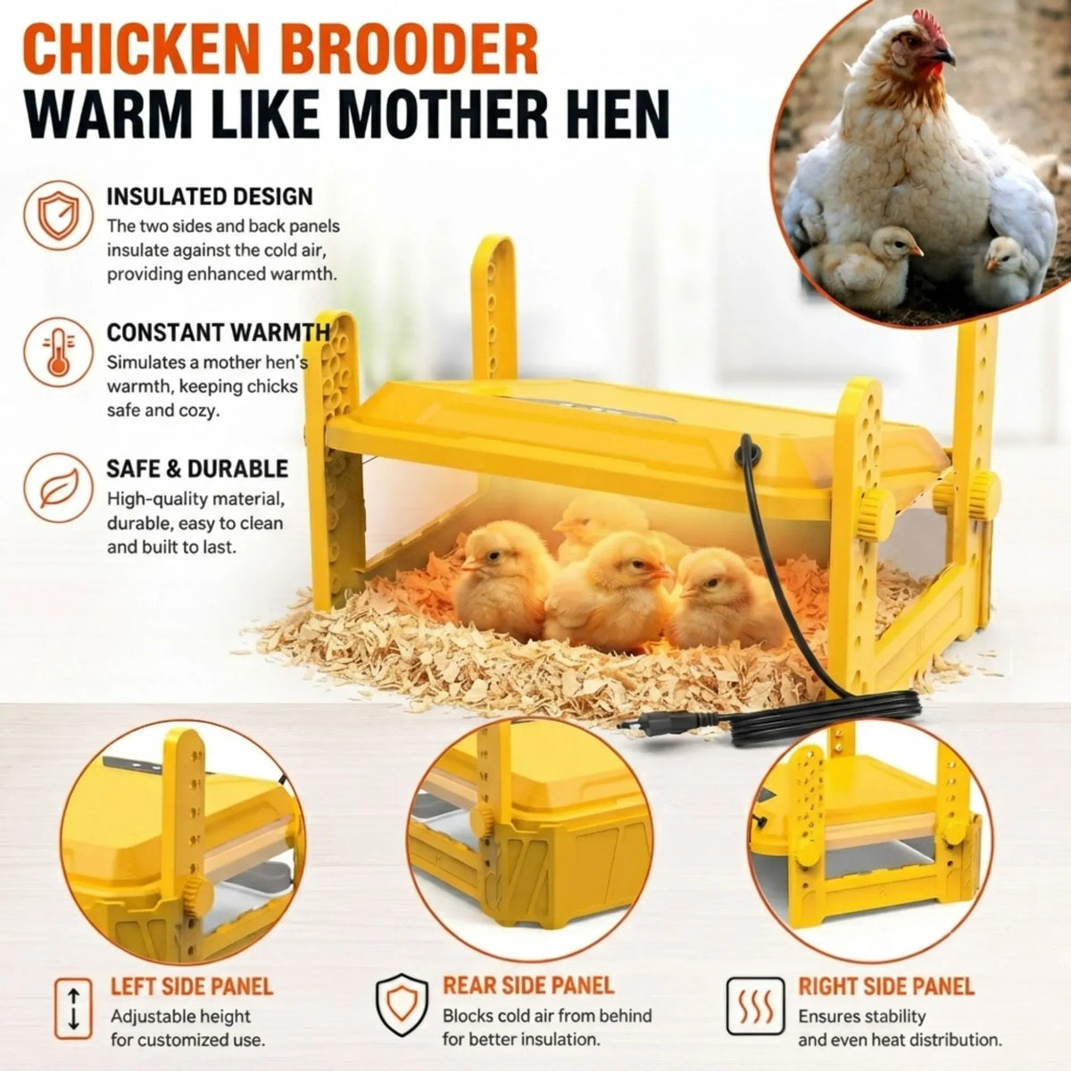 Upgraded Chick Brooder Heating Plate - Adjustable Height - Yellow - Chicken Heater