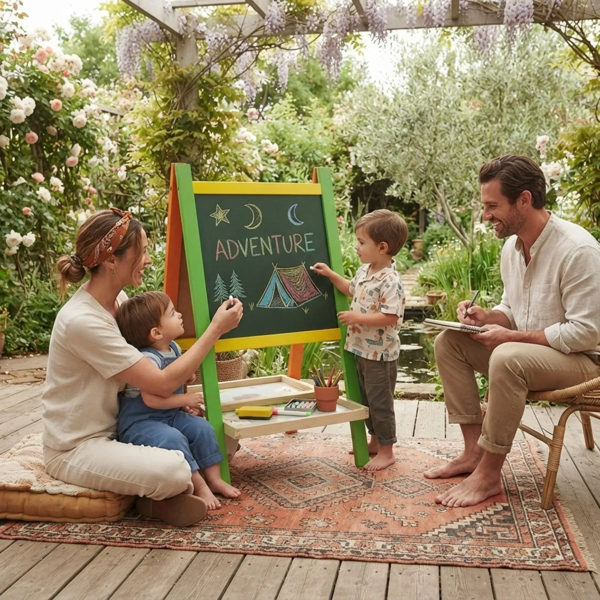 Kids Art Easel, Double-Sided Chalkboard Whiteboard, Multicolour