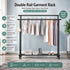 Double Rod Clothes Rack with Wheels, Metal, Portable Wardrobe Rack