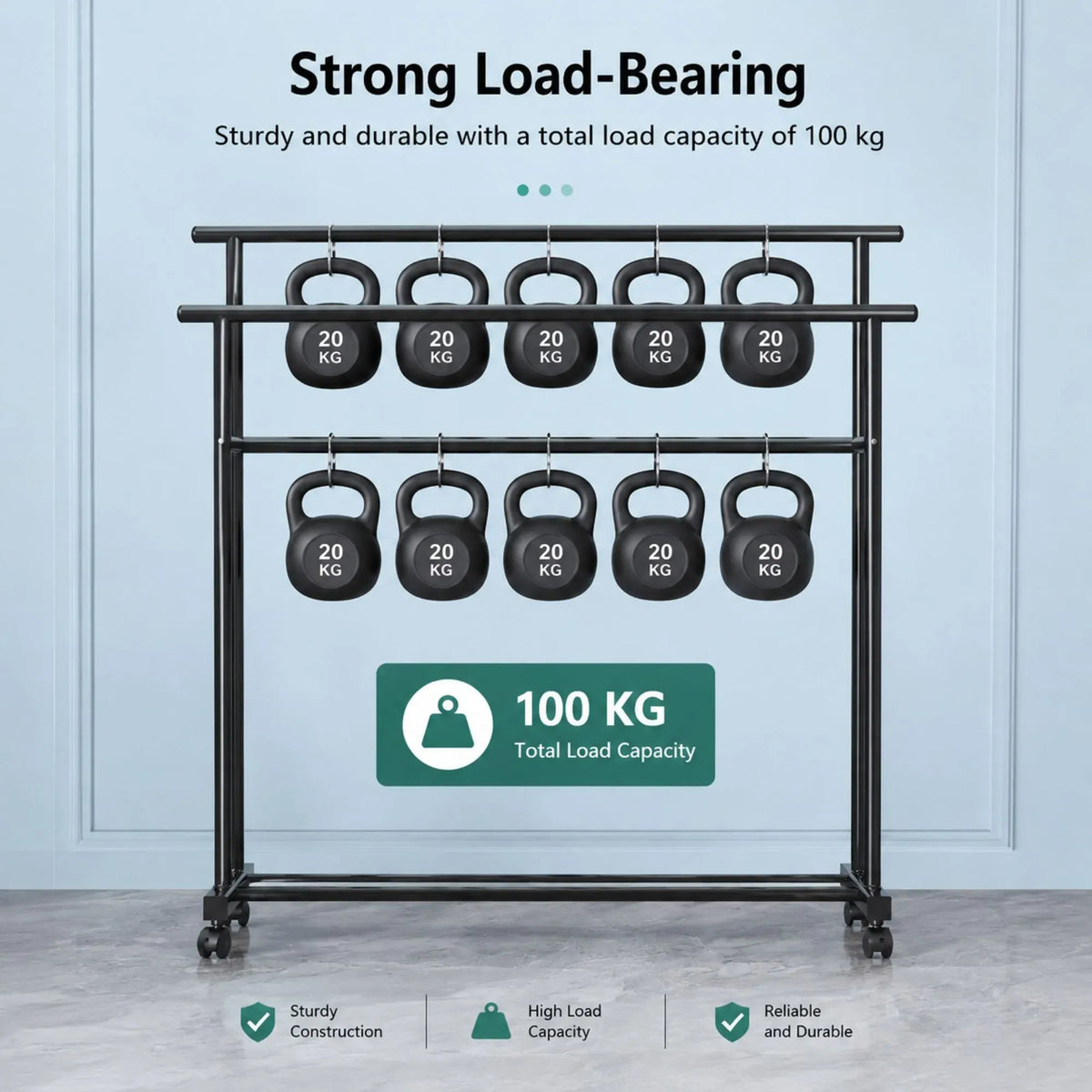 Double Rod Clothes Rack with Wheels, Metal, Portable Wardrobe Rack