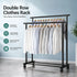 Double Rod Clothes Rack with Wheels, Metal, Portable Wardrobe Rack