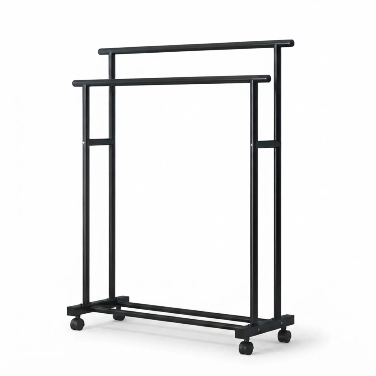 Double Rod Clothes Rack with Wheels, Metal, Portable Wardrobe Rack