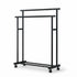 Double Rod Clothes Rack with Wheels, Metal, Portable Wardrobe Rack