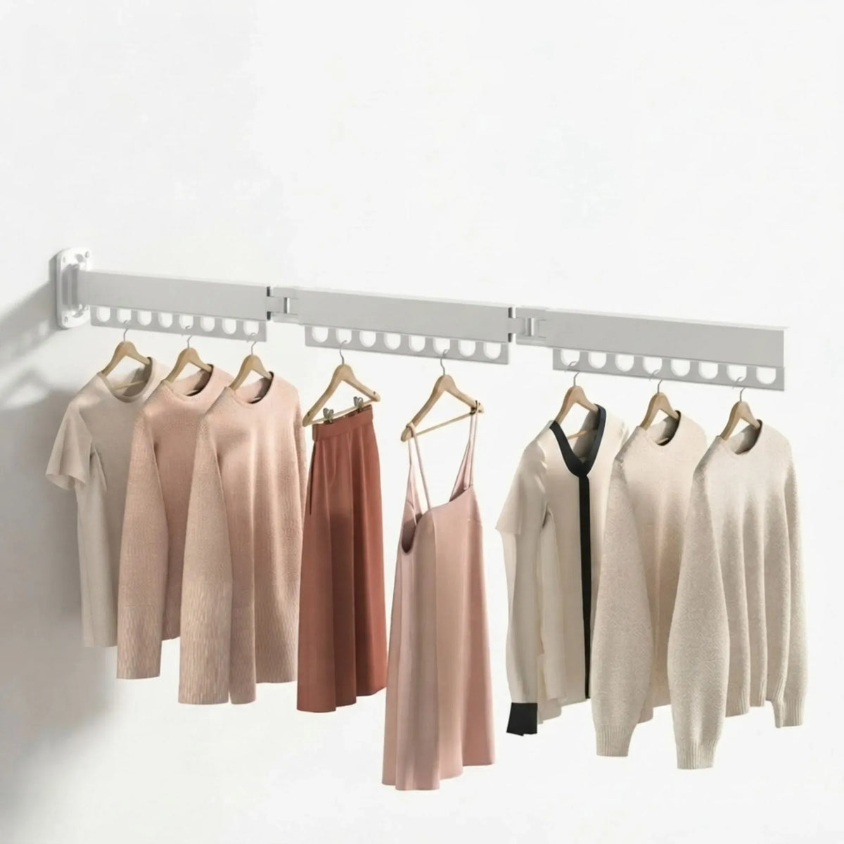 3-Fold Wall Mounted Clothes Drying Rack, Laundry Space Saver, White