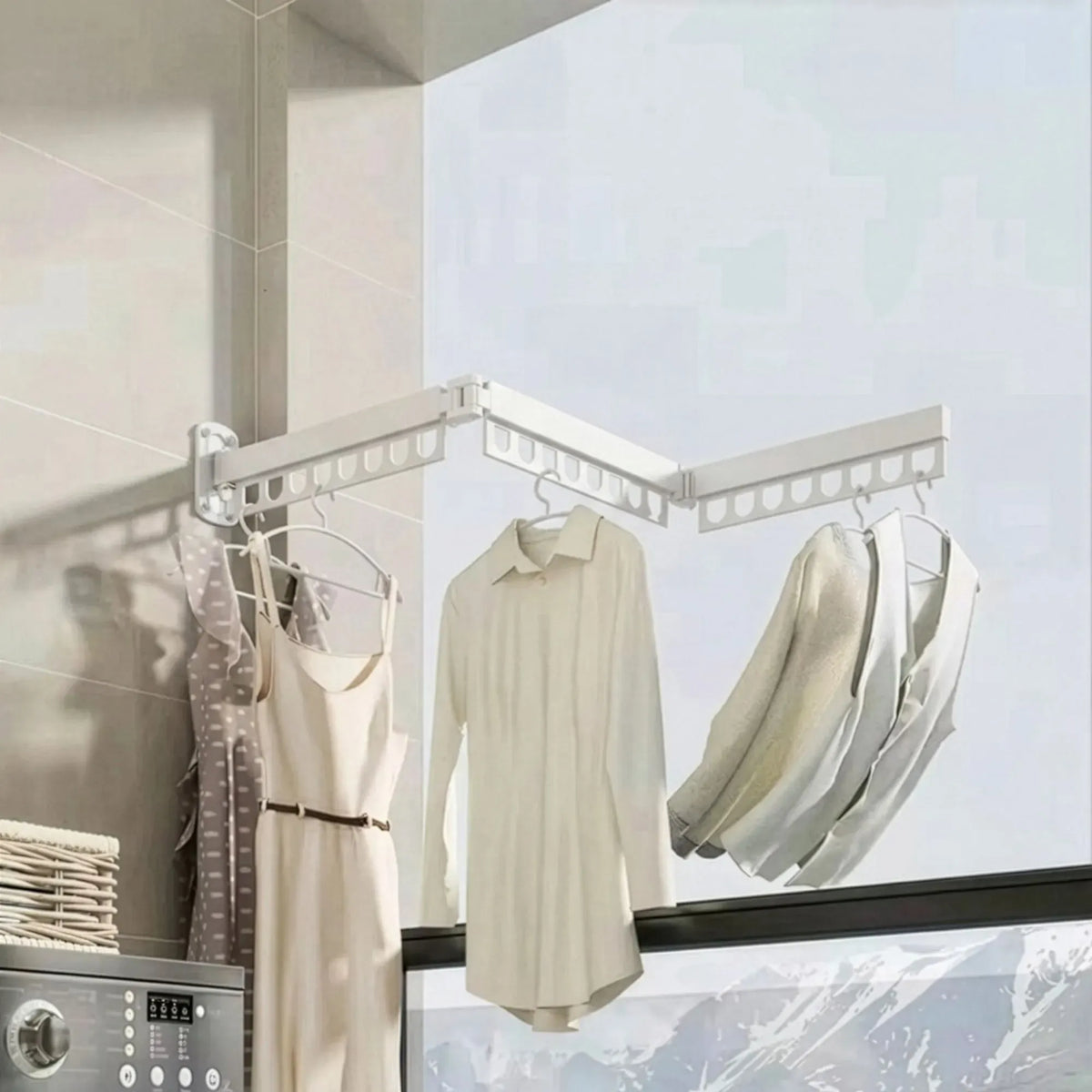 3-Fold Wall Mounted Clothes Drying Rack, Laundry Space Saver, White