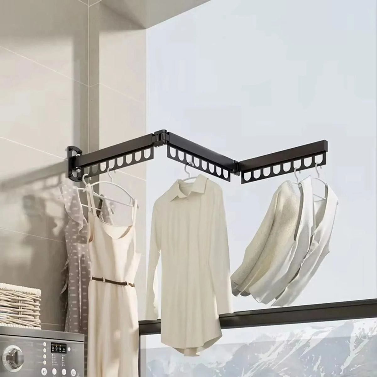 CARLA HOME 3-Fold Wall Mounted Clothes Drying Rack 104.5cm, Laundry Airer, Black