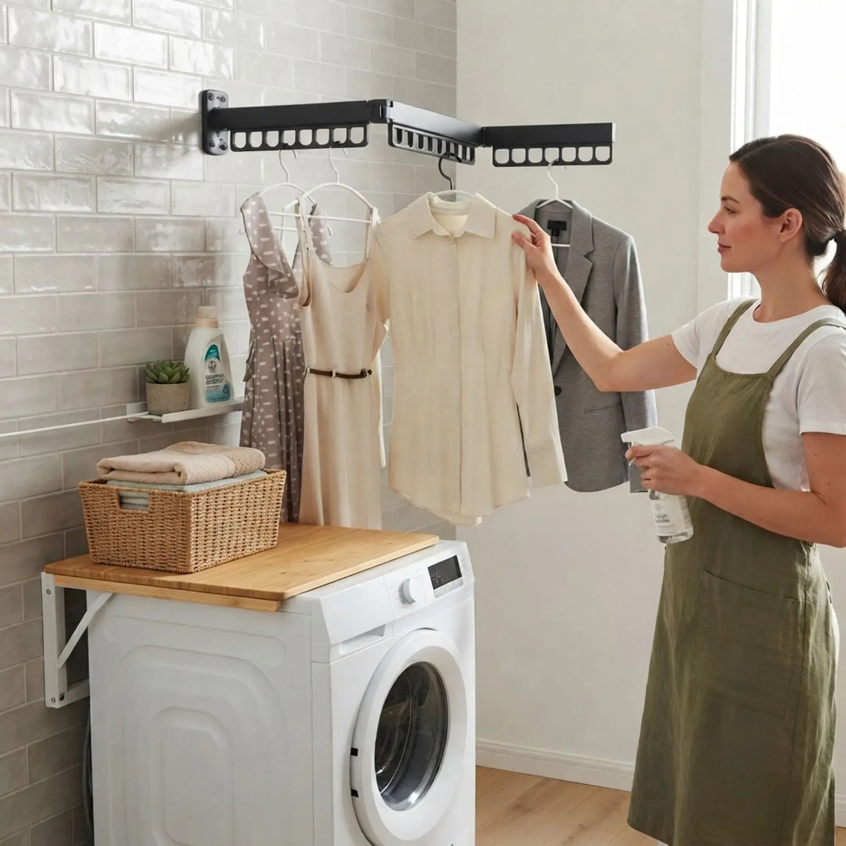 CARLA HOME 3-Fold Wall Mounted Clothes Drying Rack 104.5cm, Laundry Airer, Black