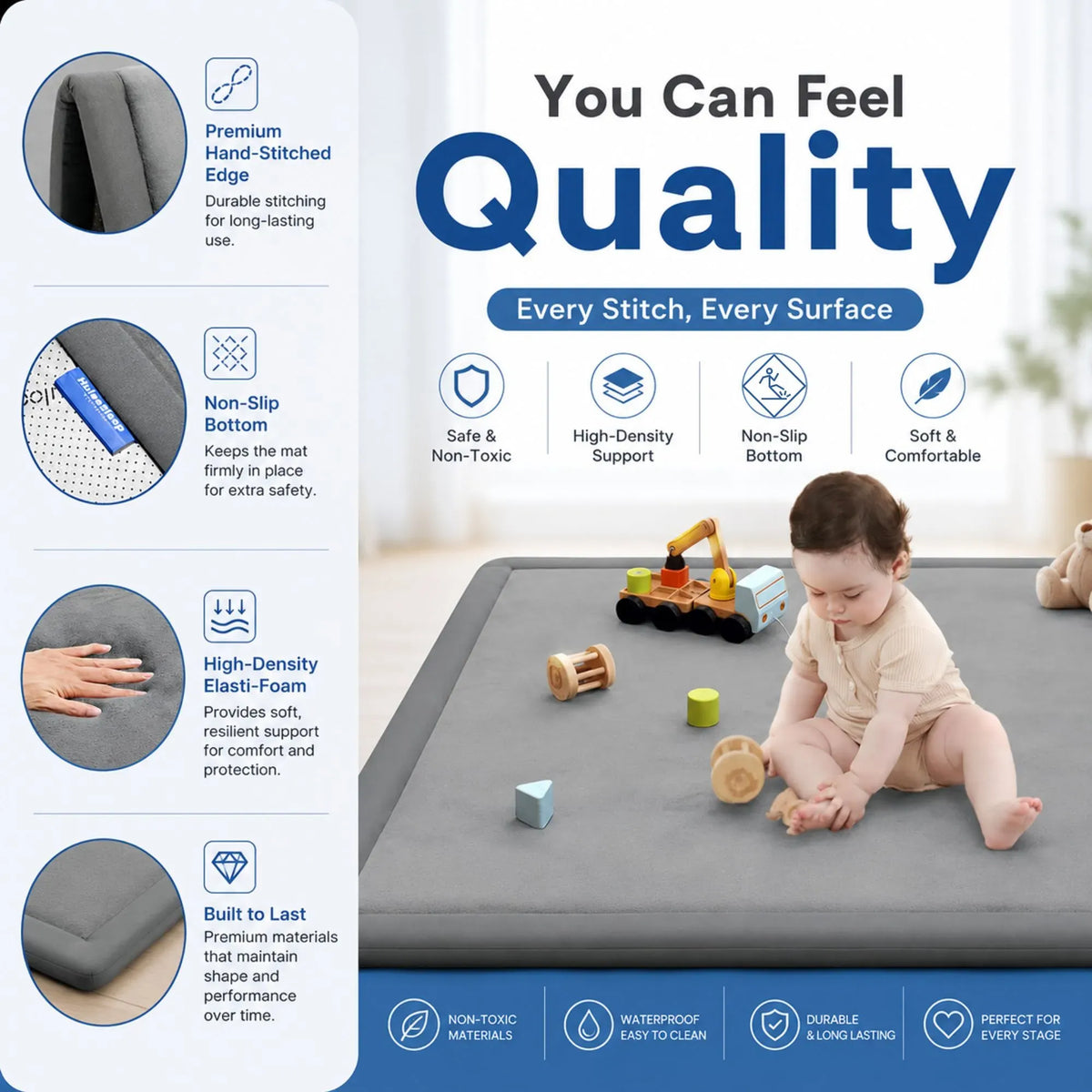 Baby Play Mat 150x200cm, Thick Foam Crawling Mat, Infants, Grey