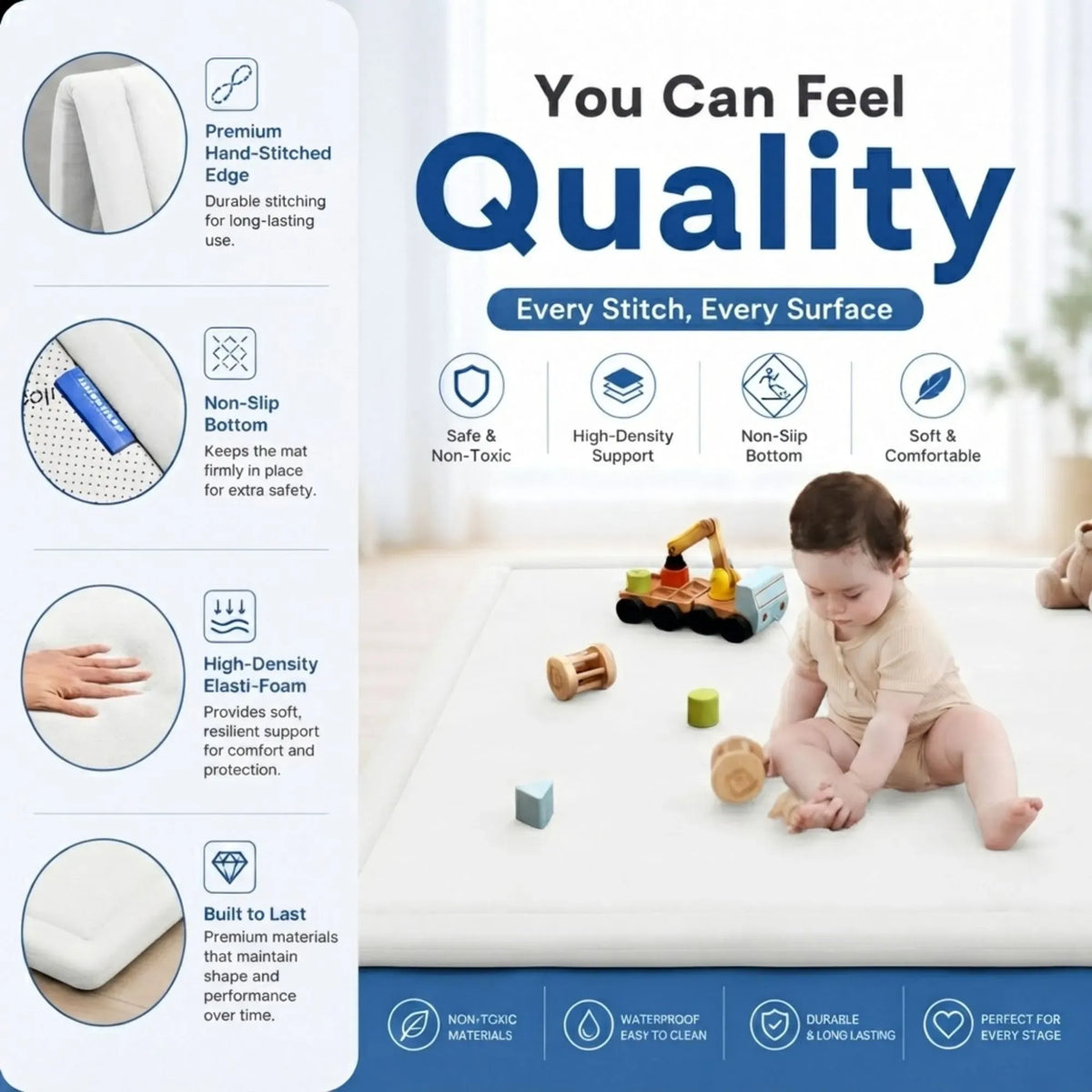Baby Play Mat 200x300cm, Thick Foam Crawling Mat, Infants, White