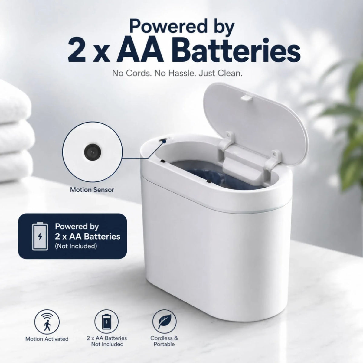 CARLA HOME 7L Motion Sensor Bin, Slim Automatic Touchless Trash Can, Lid, White