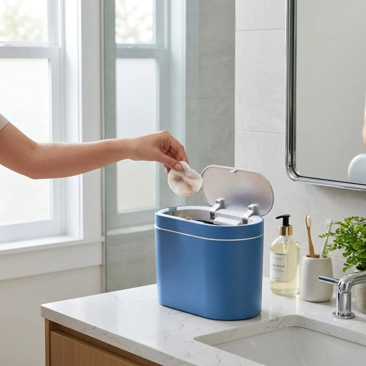 7L Automatic Trash Bin with Lid, Motion Sensor Garbage Can Blue