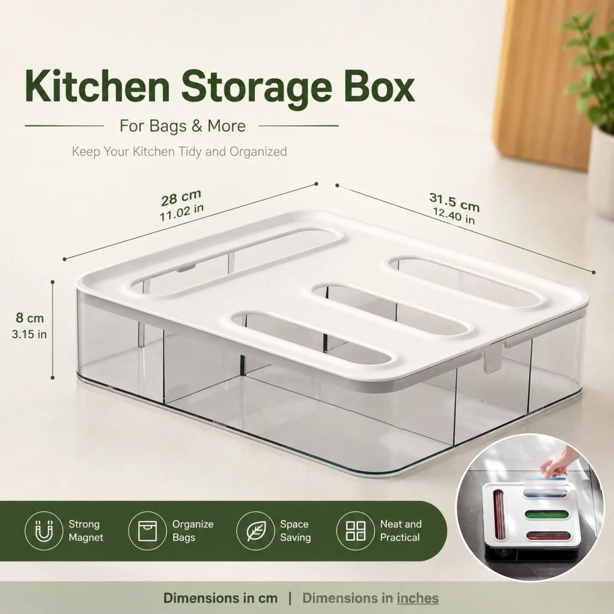 Food Storage Bag Organiser, 4 Compartment Drawer Box, Kitchen Drawer