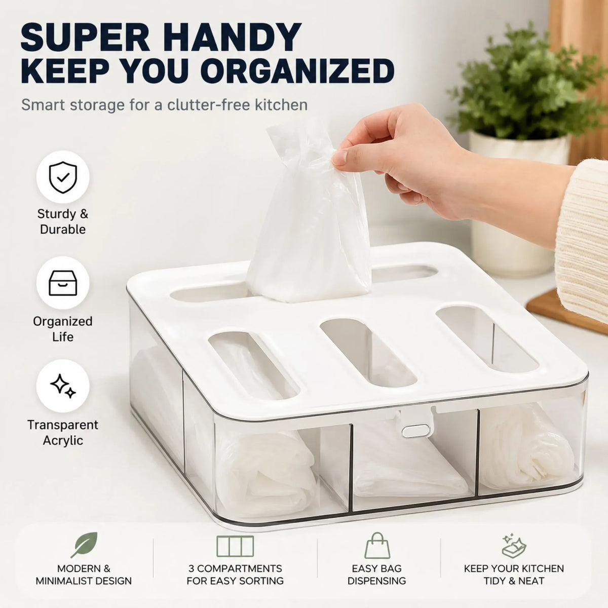 Food Storage Bag Organiser, 4 Compartment Drawer Box, Kitchen Drawer