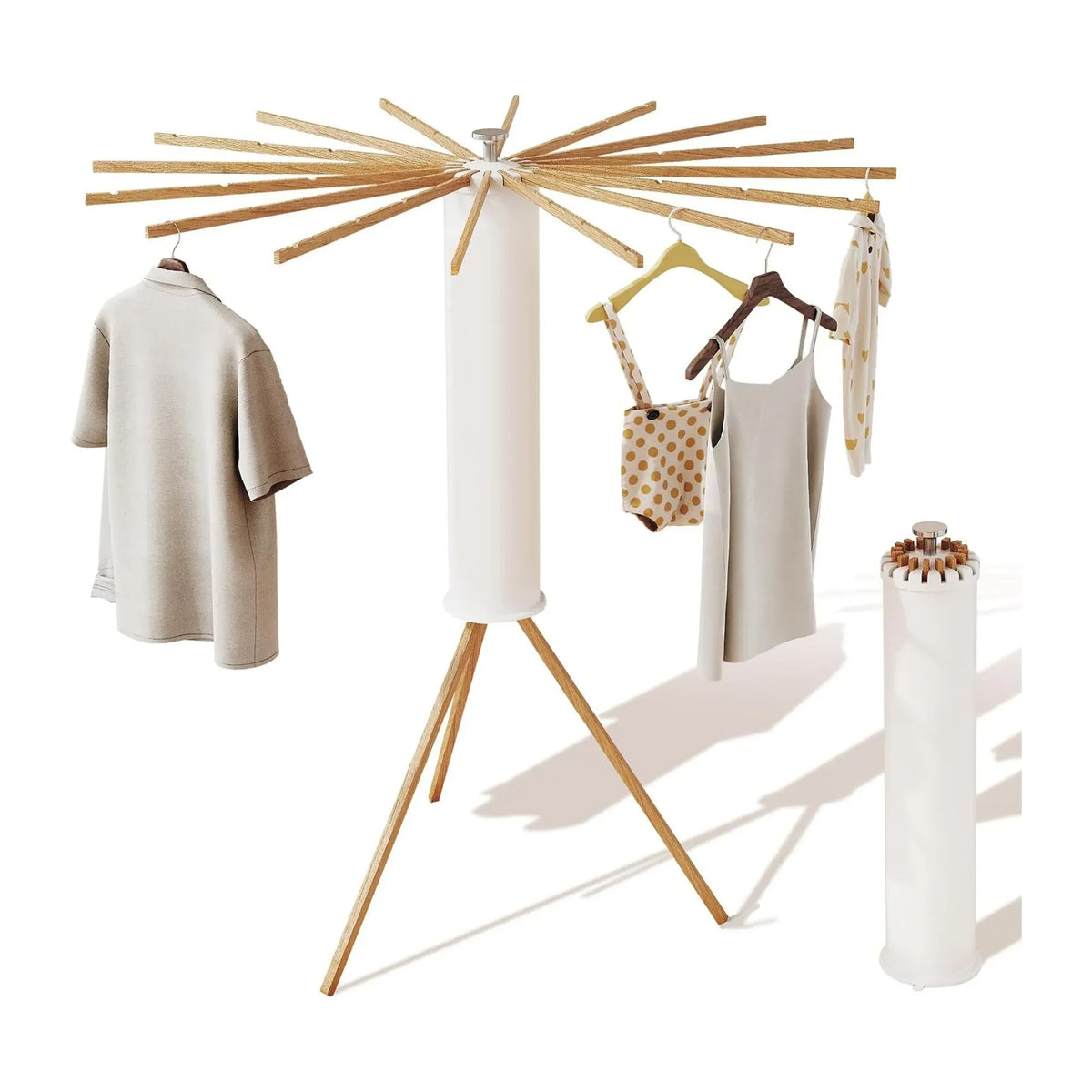 CARLA HOME Tripod Clothes Drying Rack, 16 Wooden Rod Foldable Airer, White