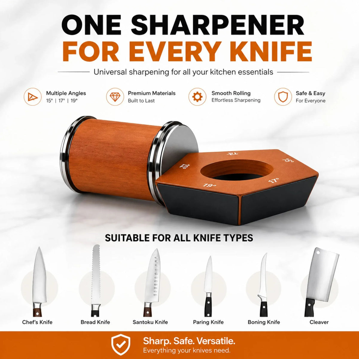 CARLA HOME Rolling Knife Sharpener Kit, 5 Angle Magnetic Holder, 3 Grit Discs