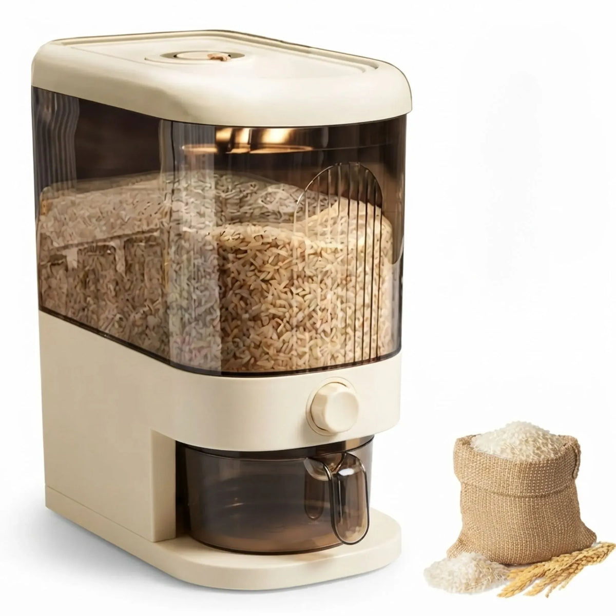 Rice Dispenser 5kg Large Storage, Press Button Grain Container Kitchen