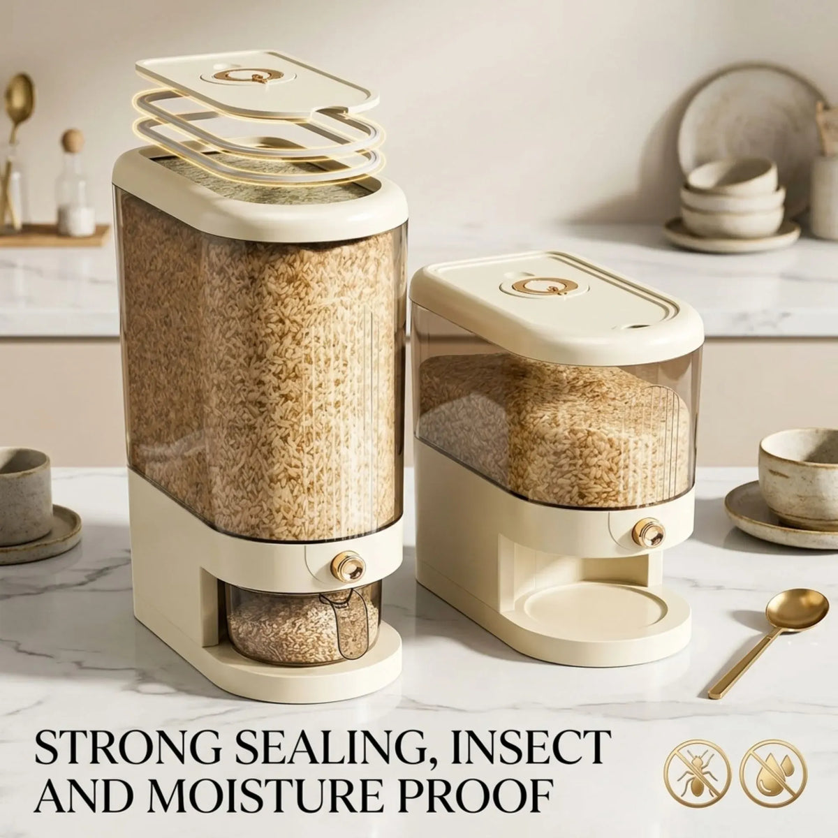 Rice Dispenser 5kg Large Storage, Press Button Grain Container Kitchen