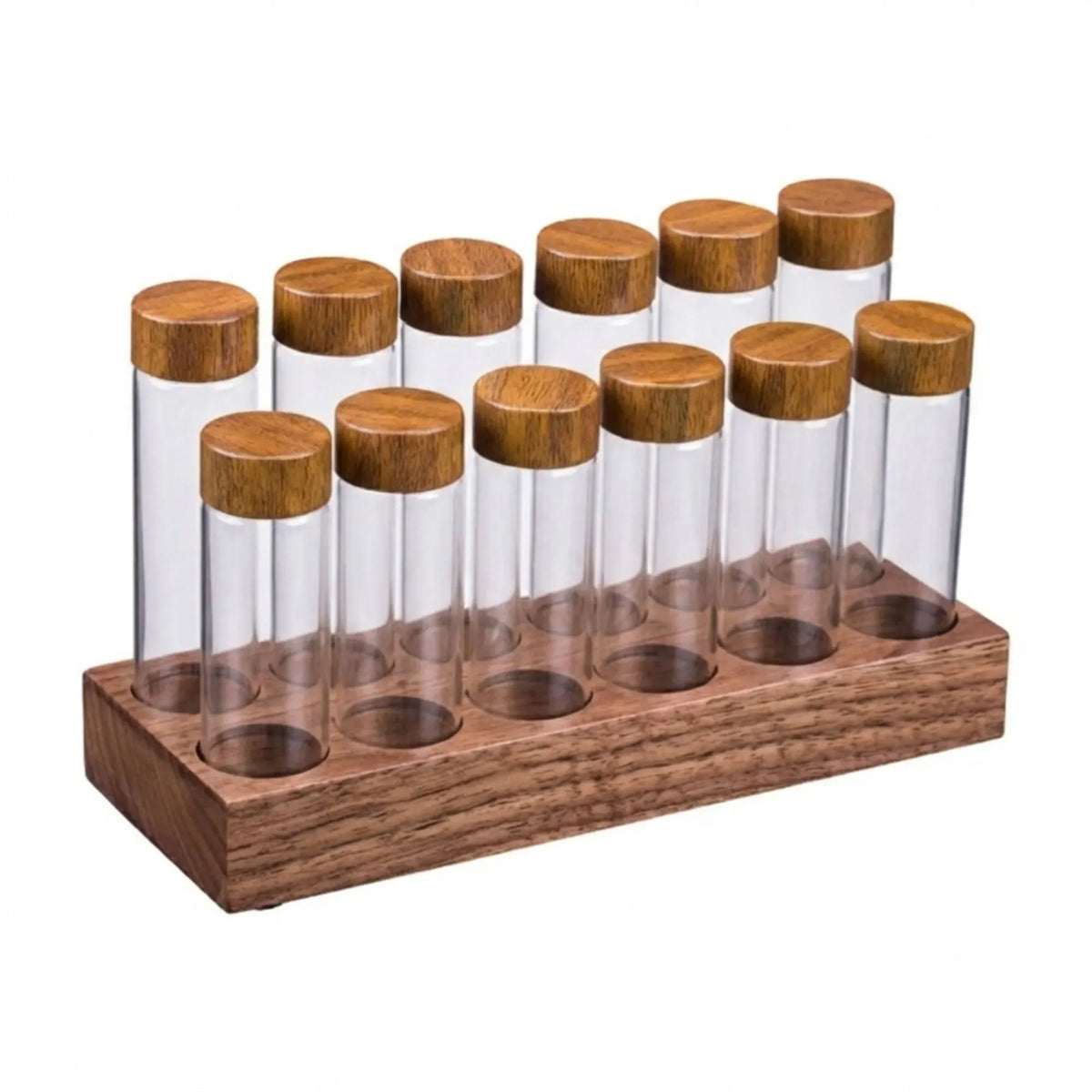 Glass Coffee Bean Storage Tubes, 12 Pack Wooden Stand (60ml 20g)