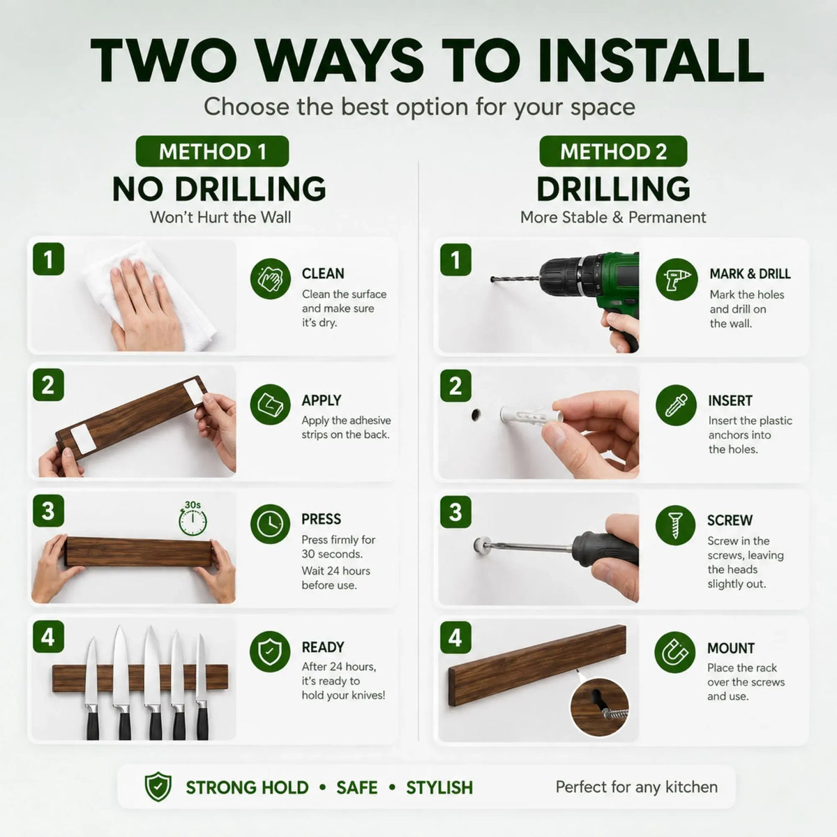 Magnetic Knife Holder Wall Mounted, Wood Strip, Brown (40cm)