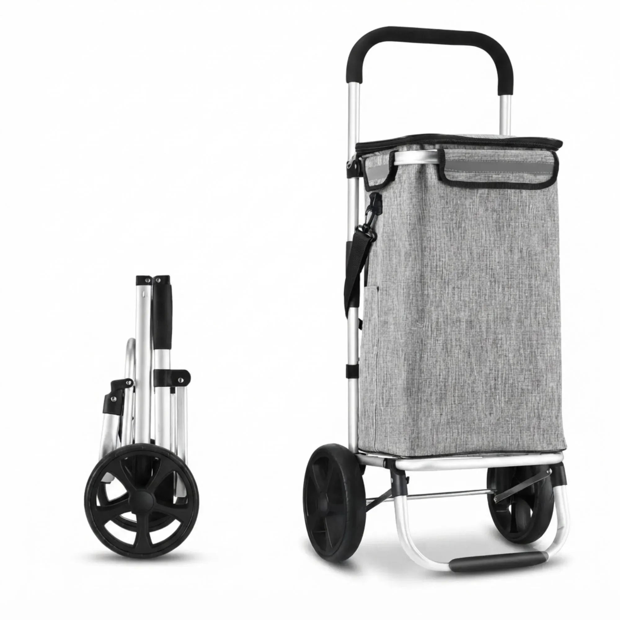 Foldable Shopping Trolley, Aluminium Cart, 45L, Waterproof, Grey