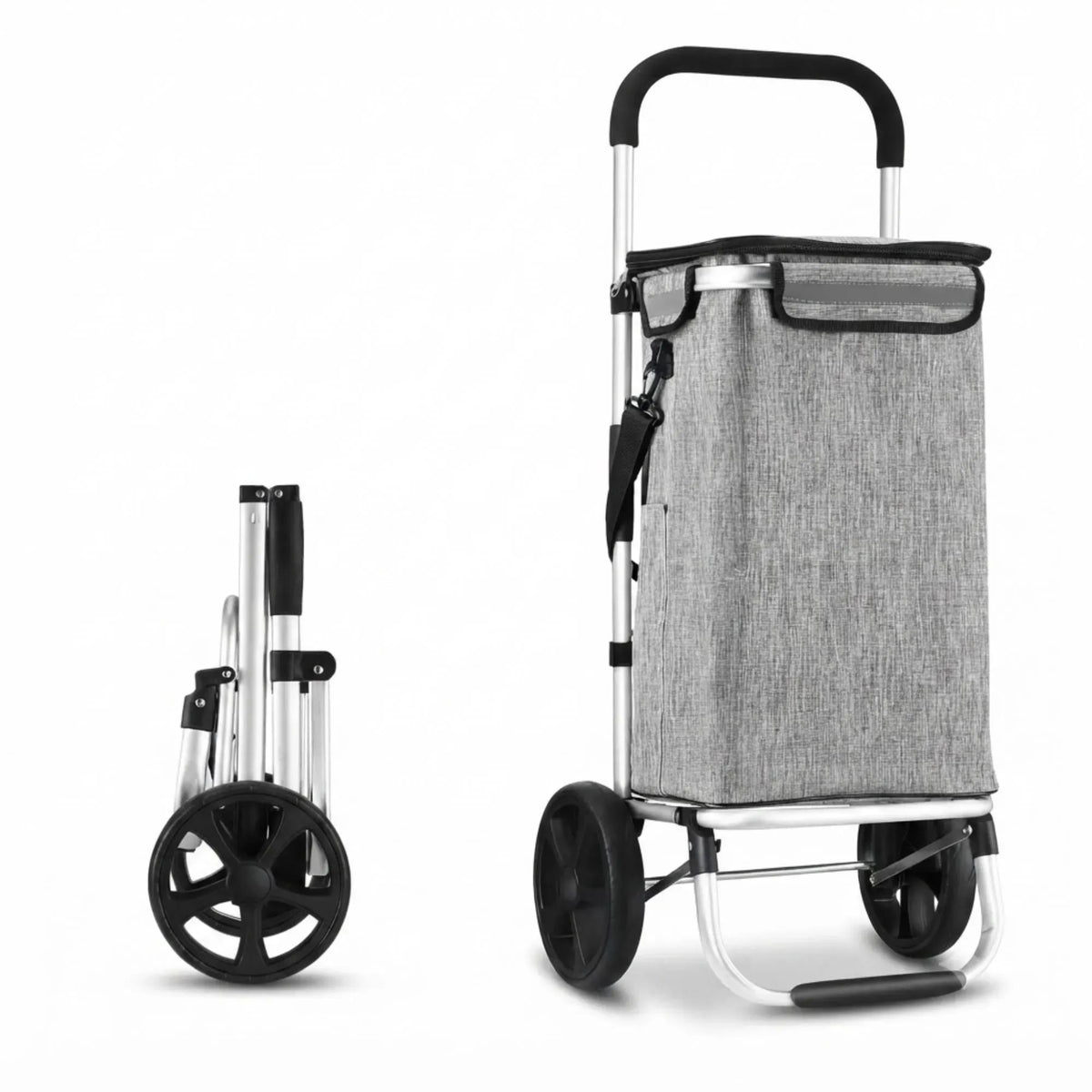 Foldable Shopping Trolley, Aluminium Cart, 45L, Waterproof, Grey