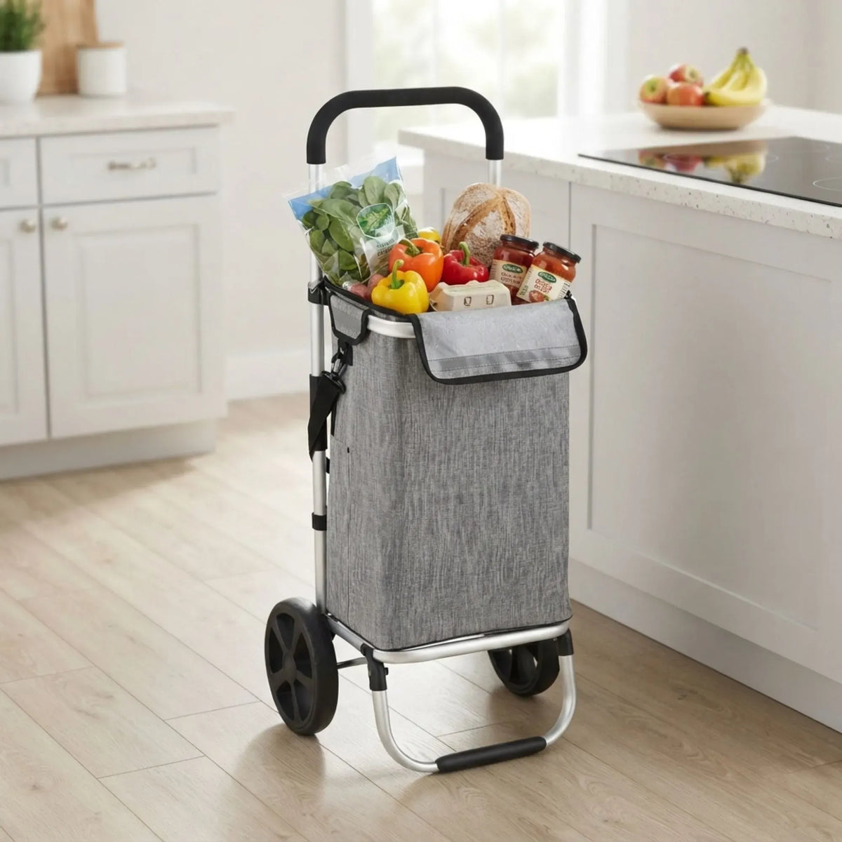 Foldable Shopping Trolley, Aluminium Cart, 45L, Waterproof, Grey
