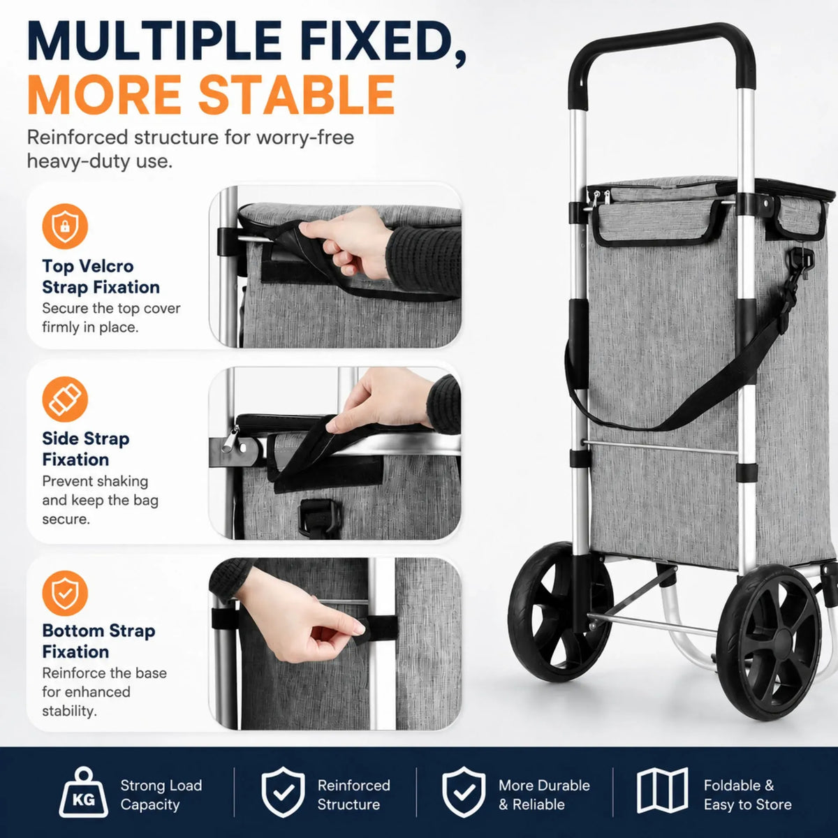 Foldable Shopping Trolley, Aluminium Cart, 45L, Waterproof, Grey