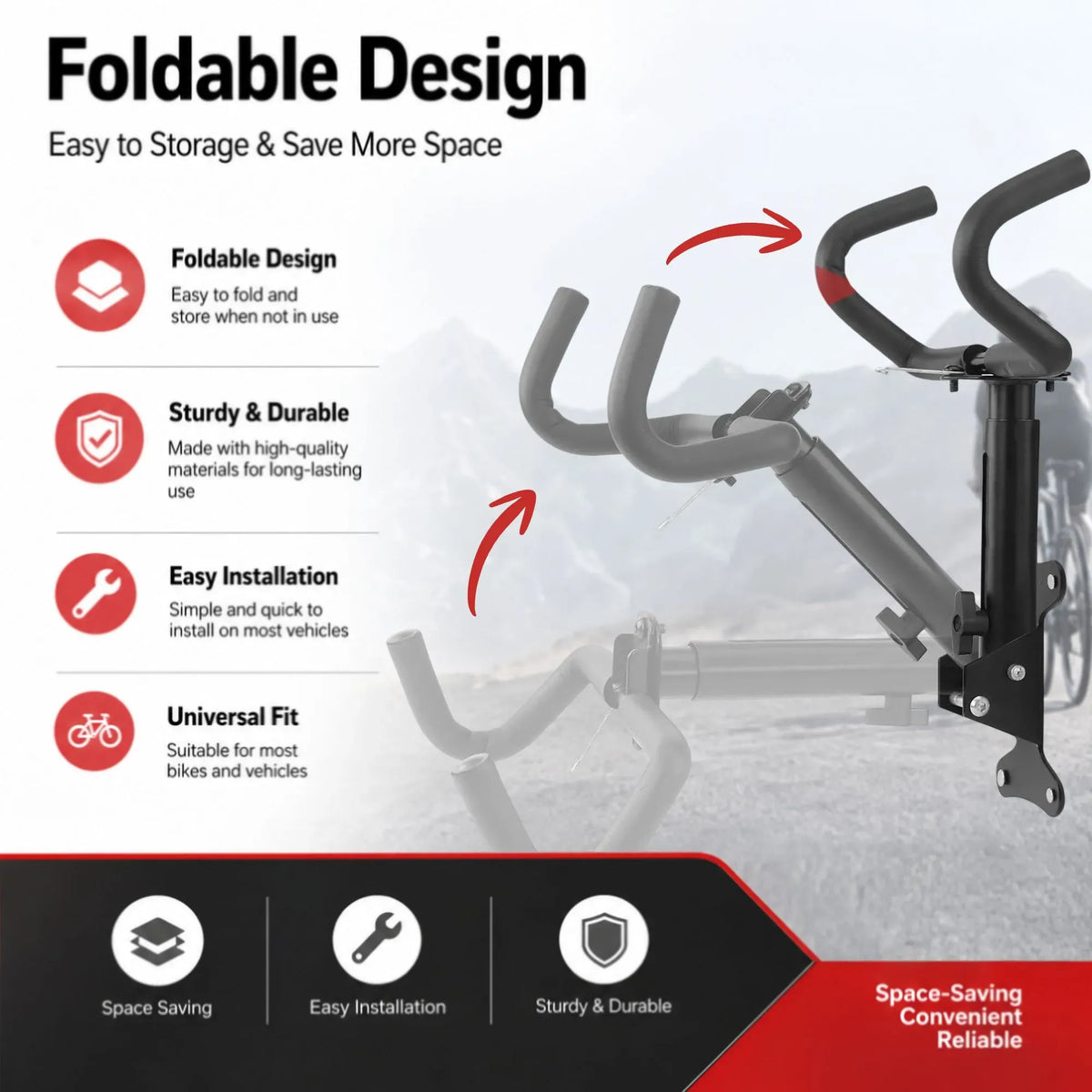 Wall Mount Bike Rack, Adjustable Foldable Hanger, Garage Storage