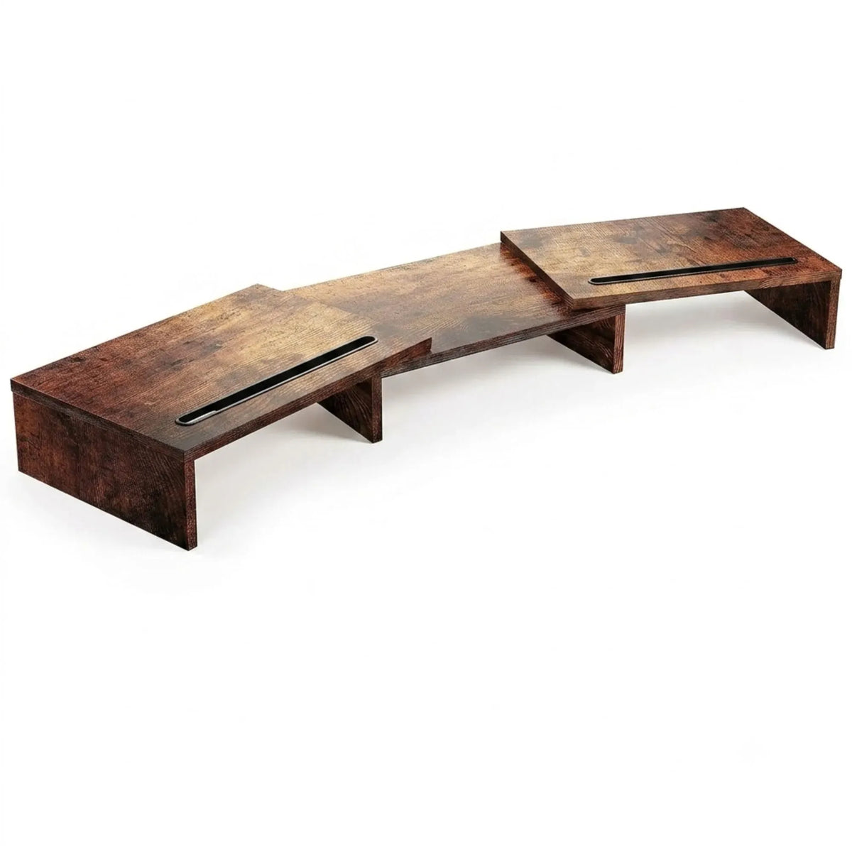 Dual Monitor Stand Riser, Adjustable Length and Angle, Brown