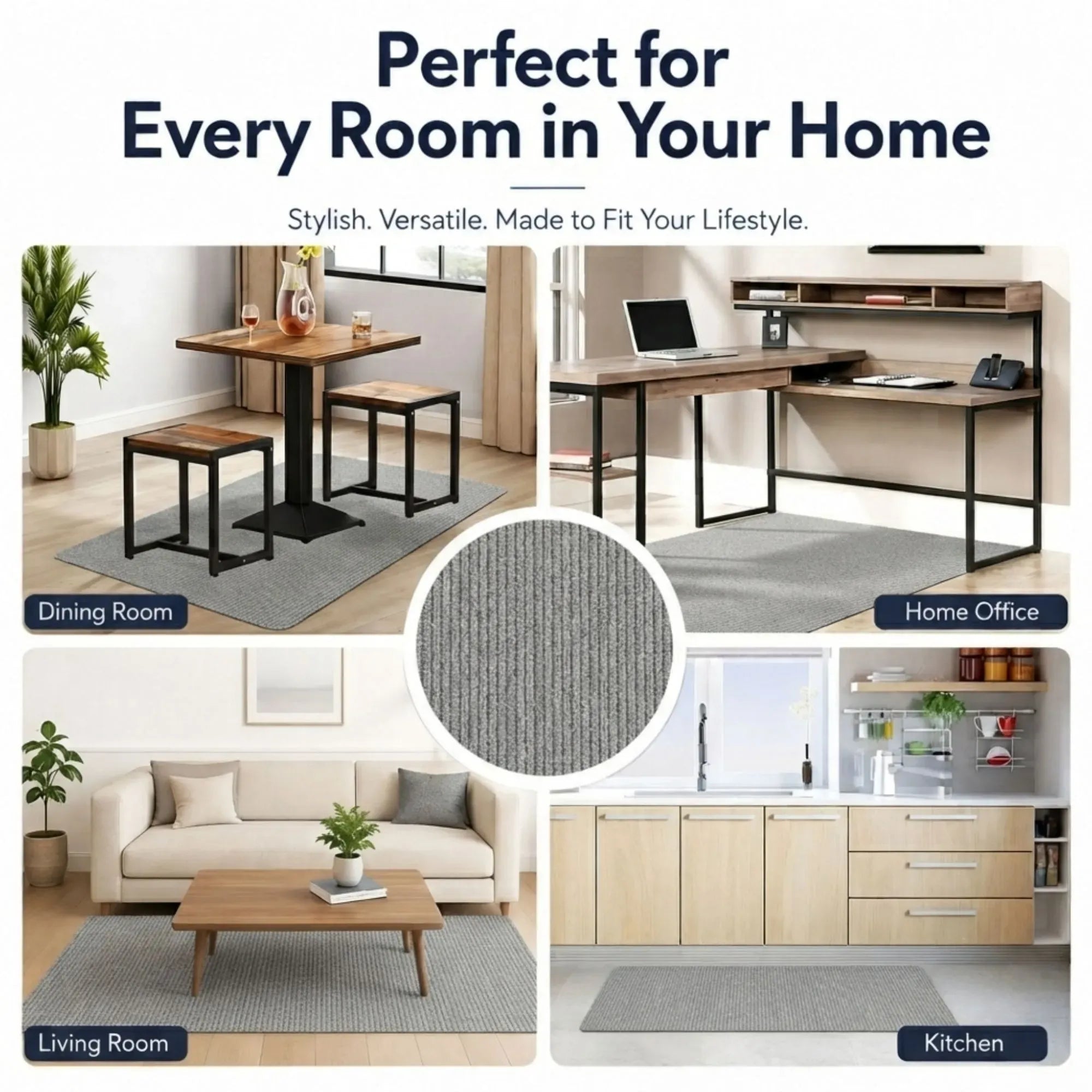 Office Chair Mat Hard Floor Protector, 120x90 cm, Anti-Slip, White