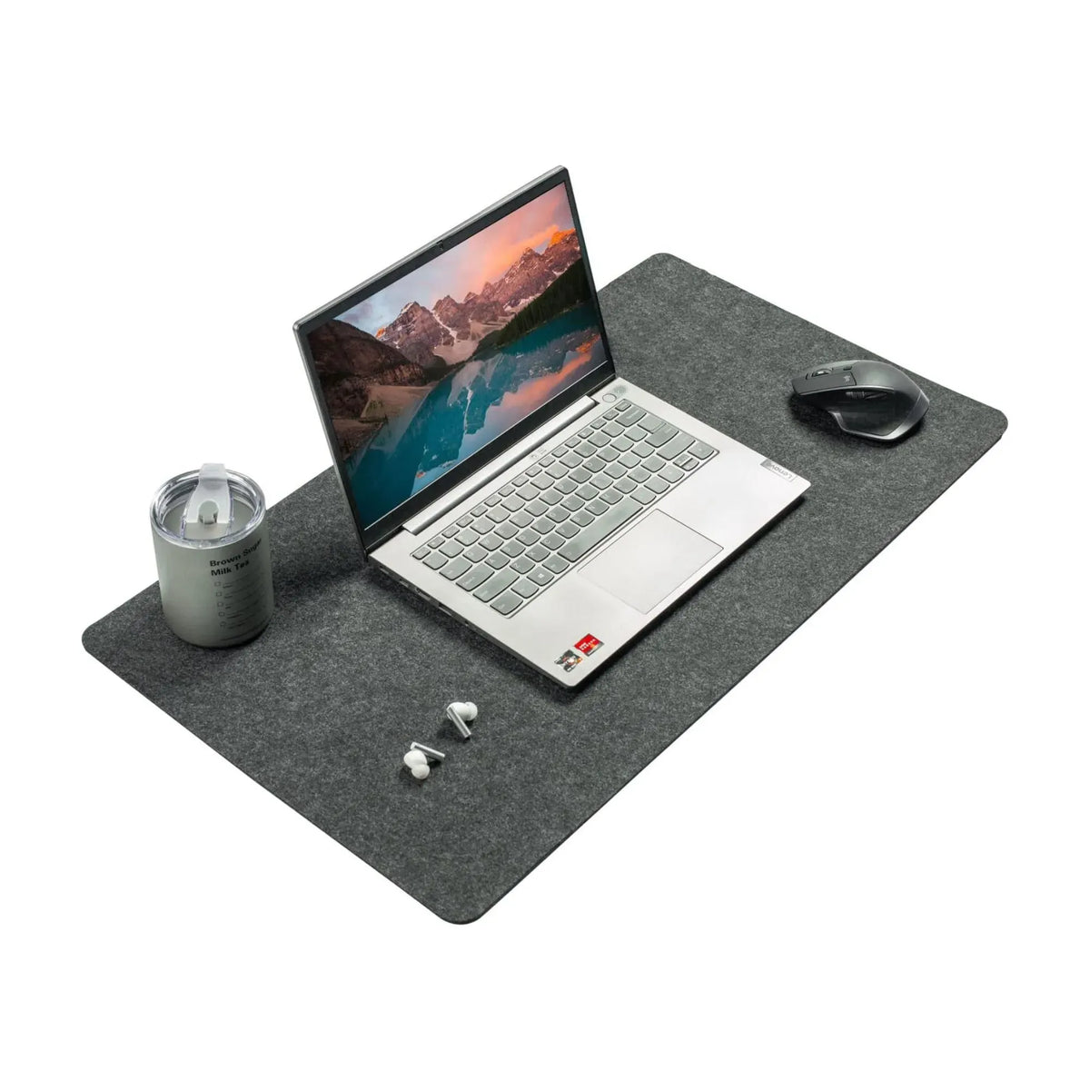 Felt Desk Mat, Large Mouse Pad 80x40cm, Grey Cotton Linen Fabric