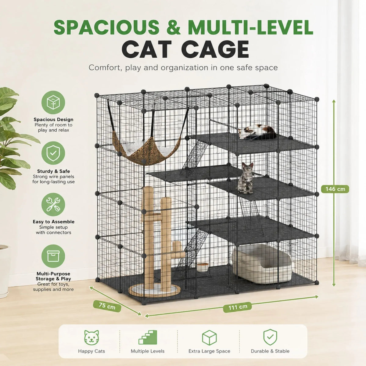 Large Cat Cage Diy Enclosure, 4 Tier Pet Playpen Cat Kennel