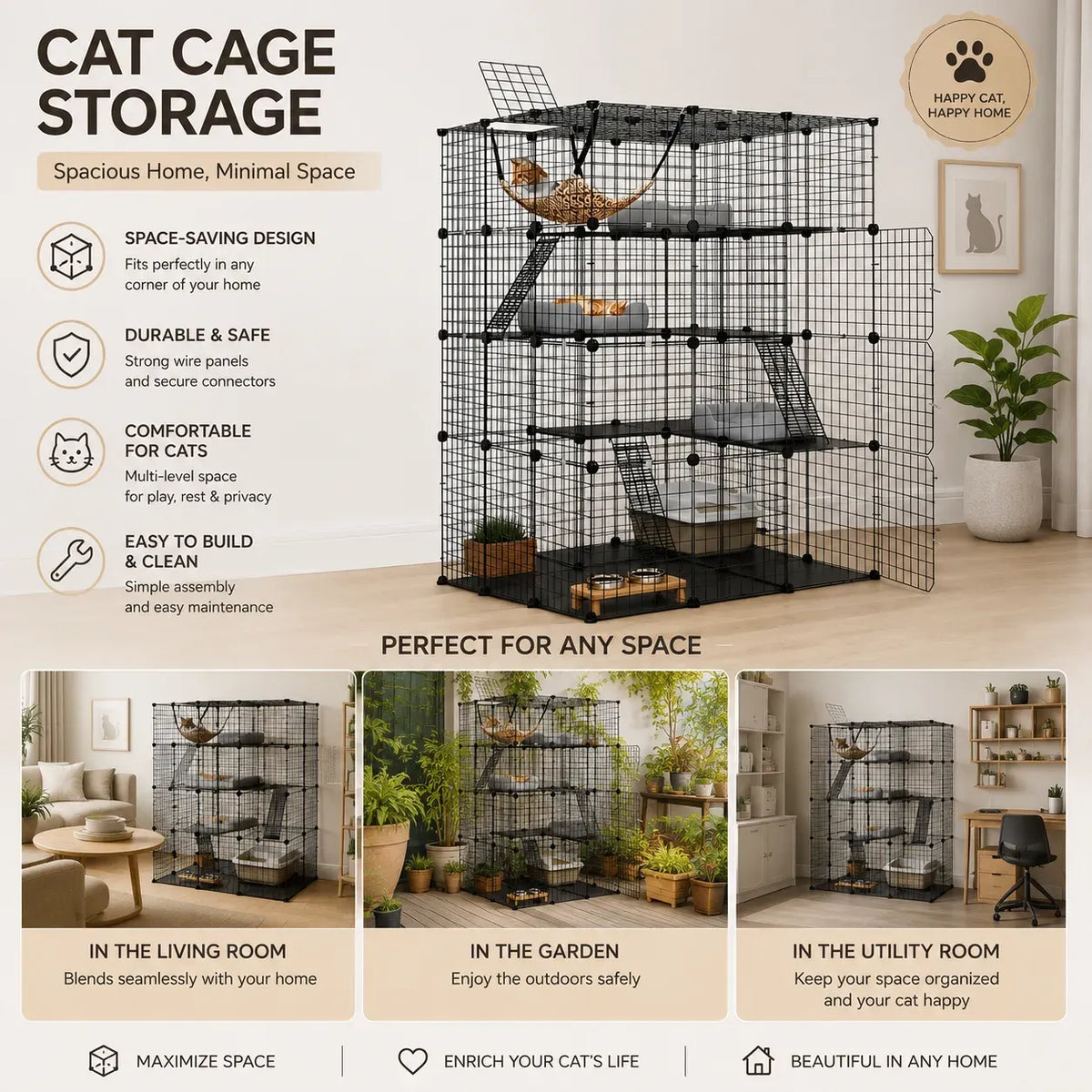 Large Cat Cage Diy Enclosure, 4 Tier Pet Playpen Cat Kennel