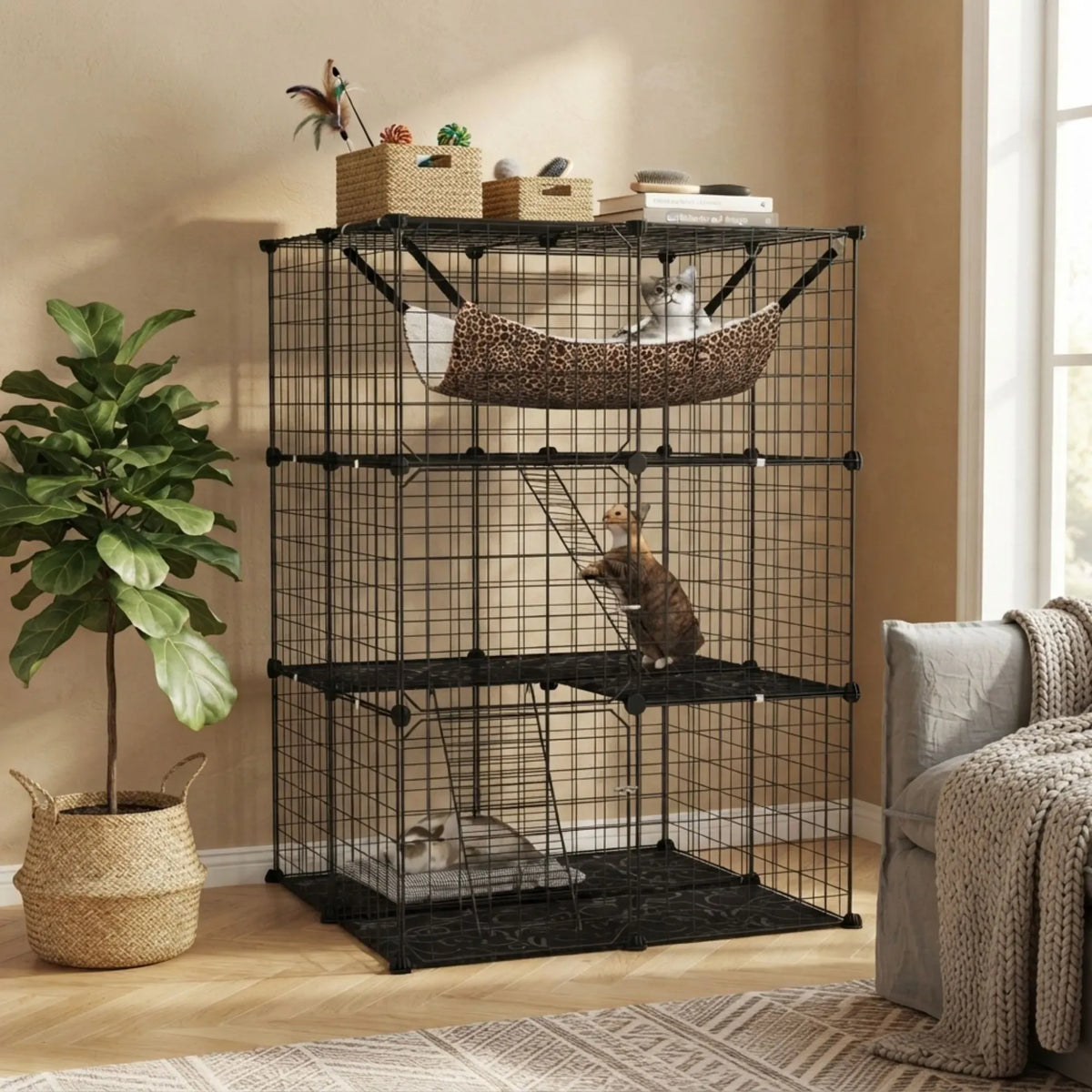 Large Cat Cage Diy Enclosure, 3 Tier Pet Playpen Cat Kennel