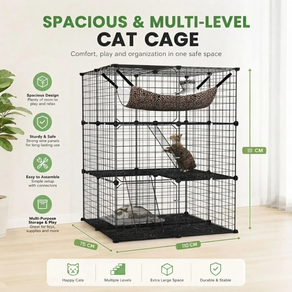 Large Cat Cage Diy Enclosure, 3 Tier Pet Playpen Cat Kennel