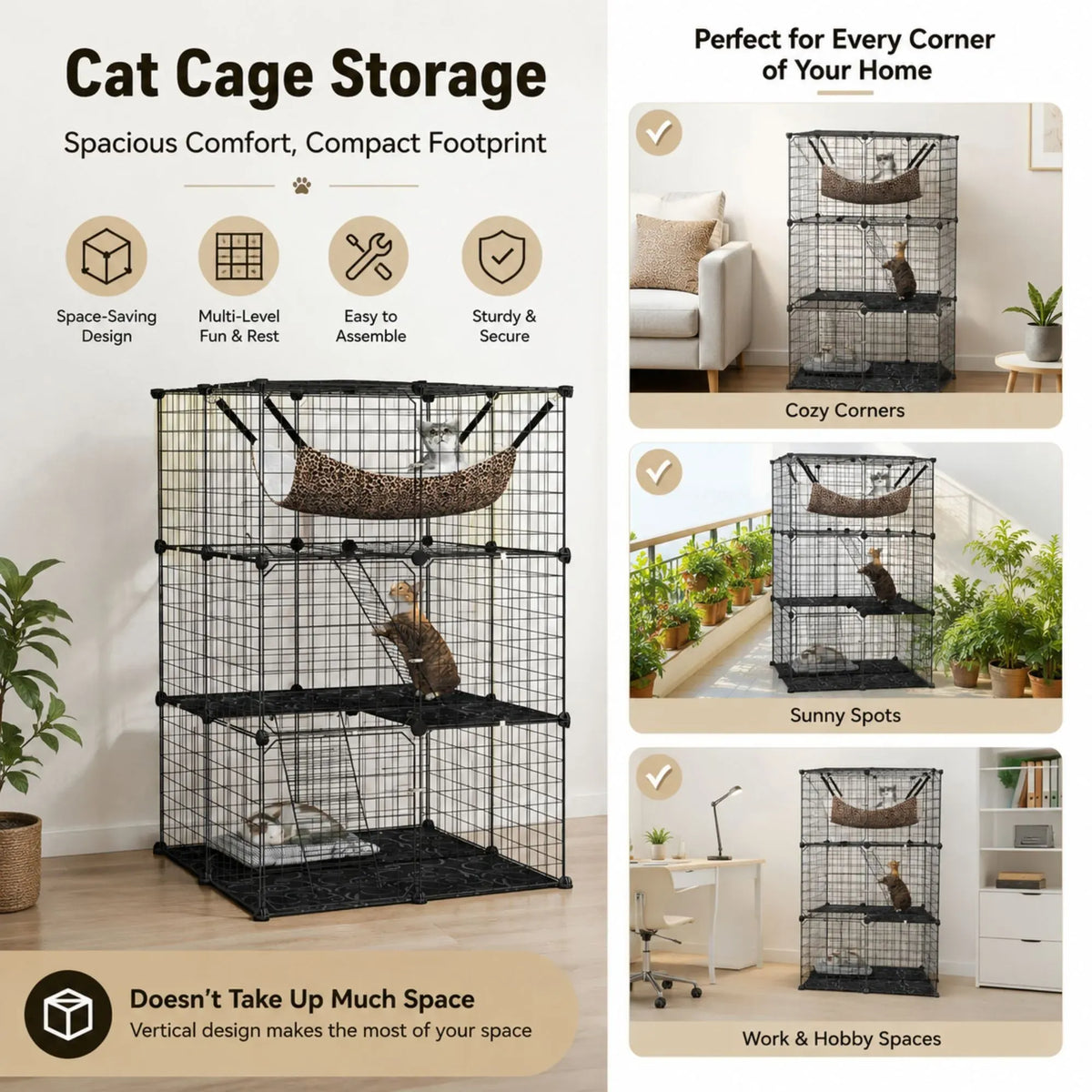 Large Cat Cage Diy Enclosure, 3 Tier Pet Playpen Cat Kennel