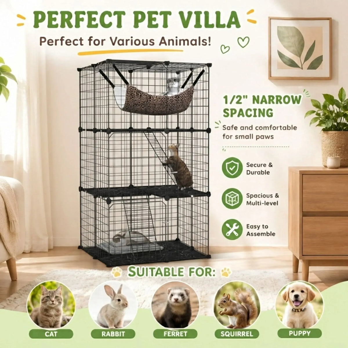 Large Cat Cage Diy Enclosure, 3 Tier Pet Playpen Cat Kennel