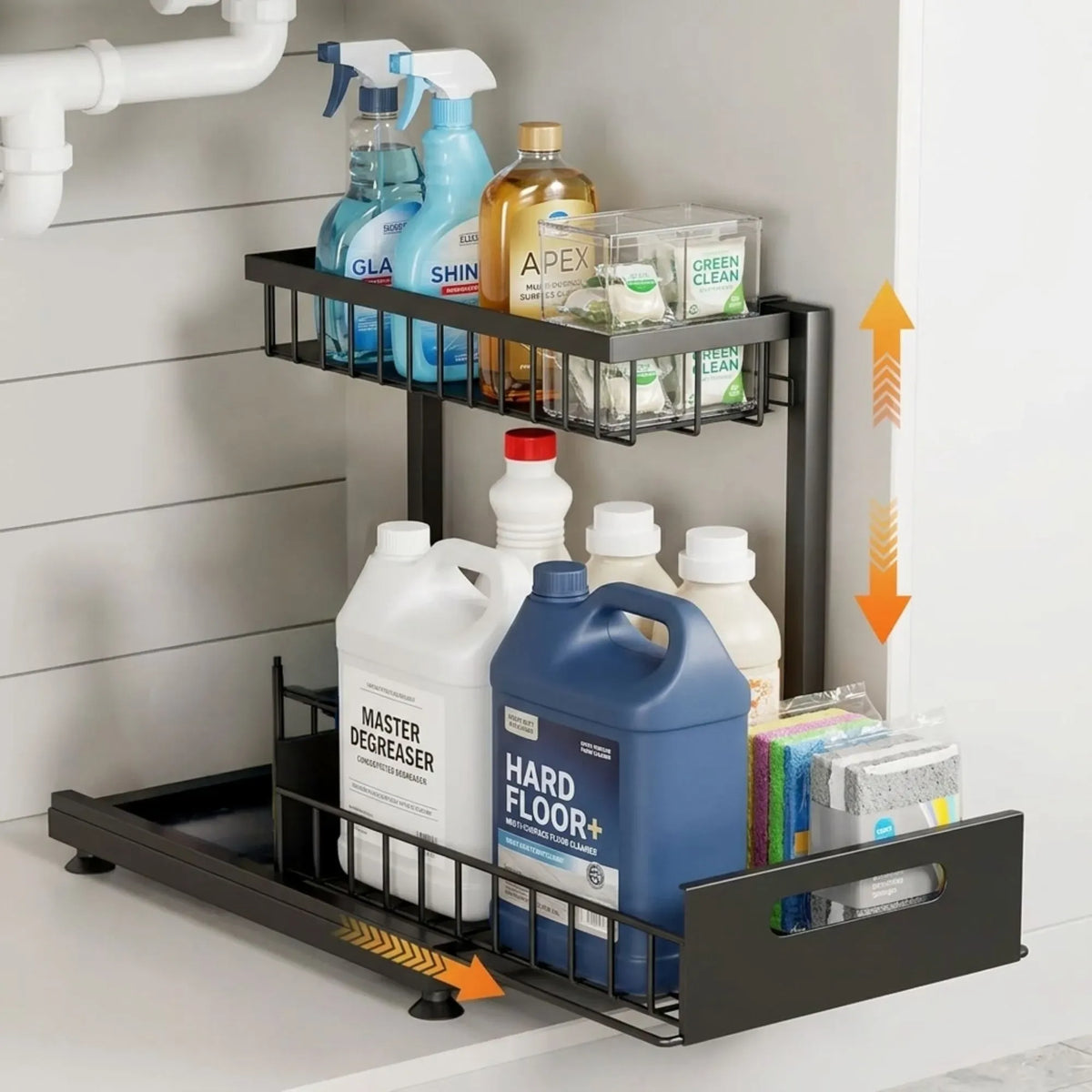 CARLA HOME 2 Tier Under Sink Organiser with Sliding Drawer, Cabinet Shelf, Black
