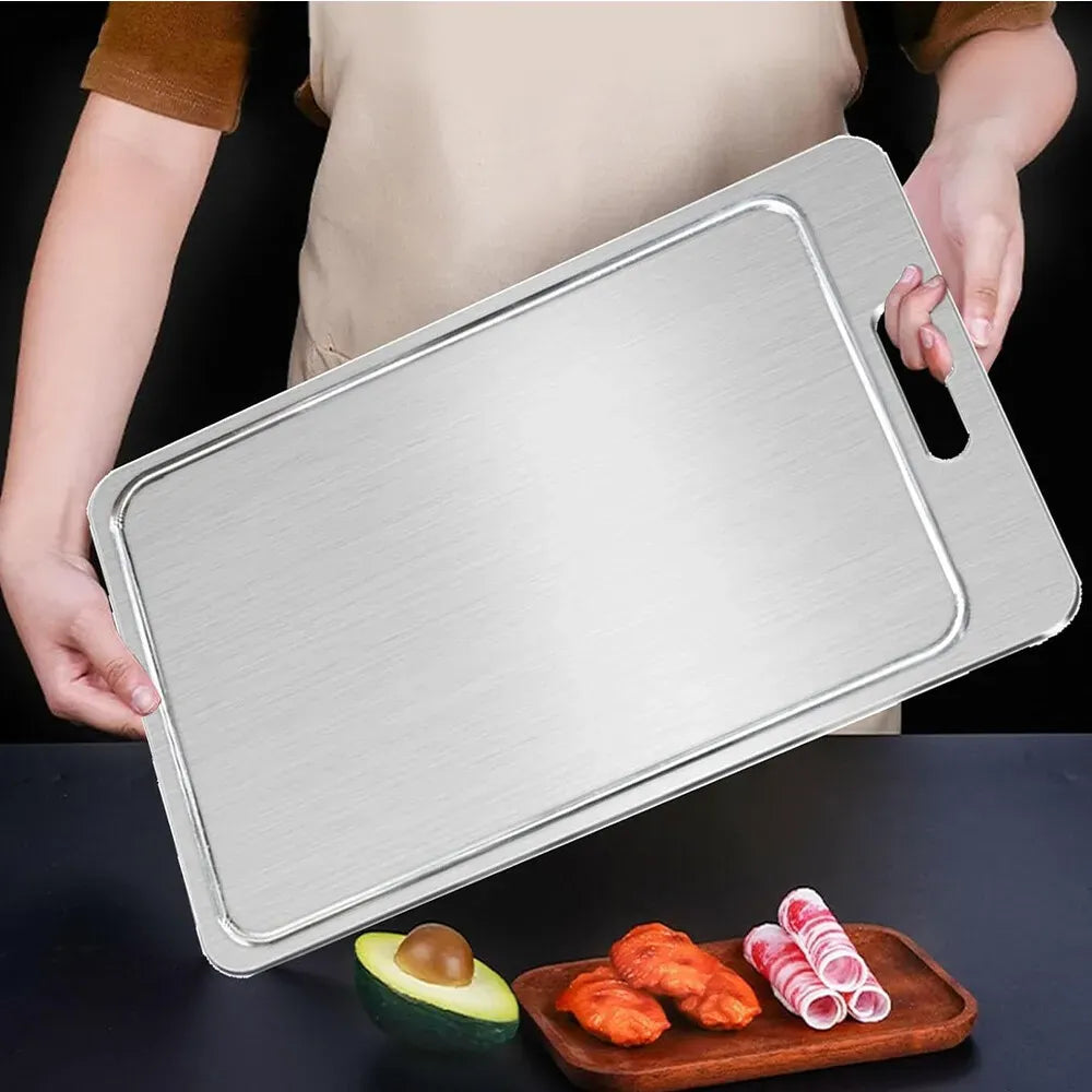 Double-Sided Titanium Cutting Board 46x30cm, Heat Resistant Non-Slip, Silver