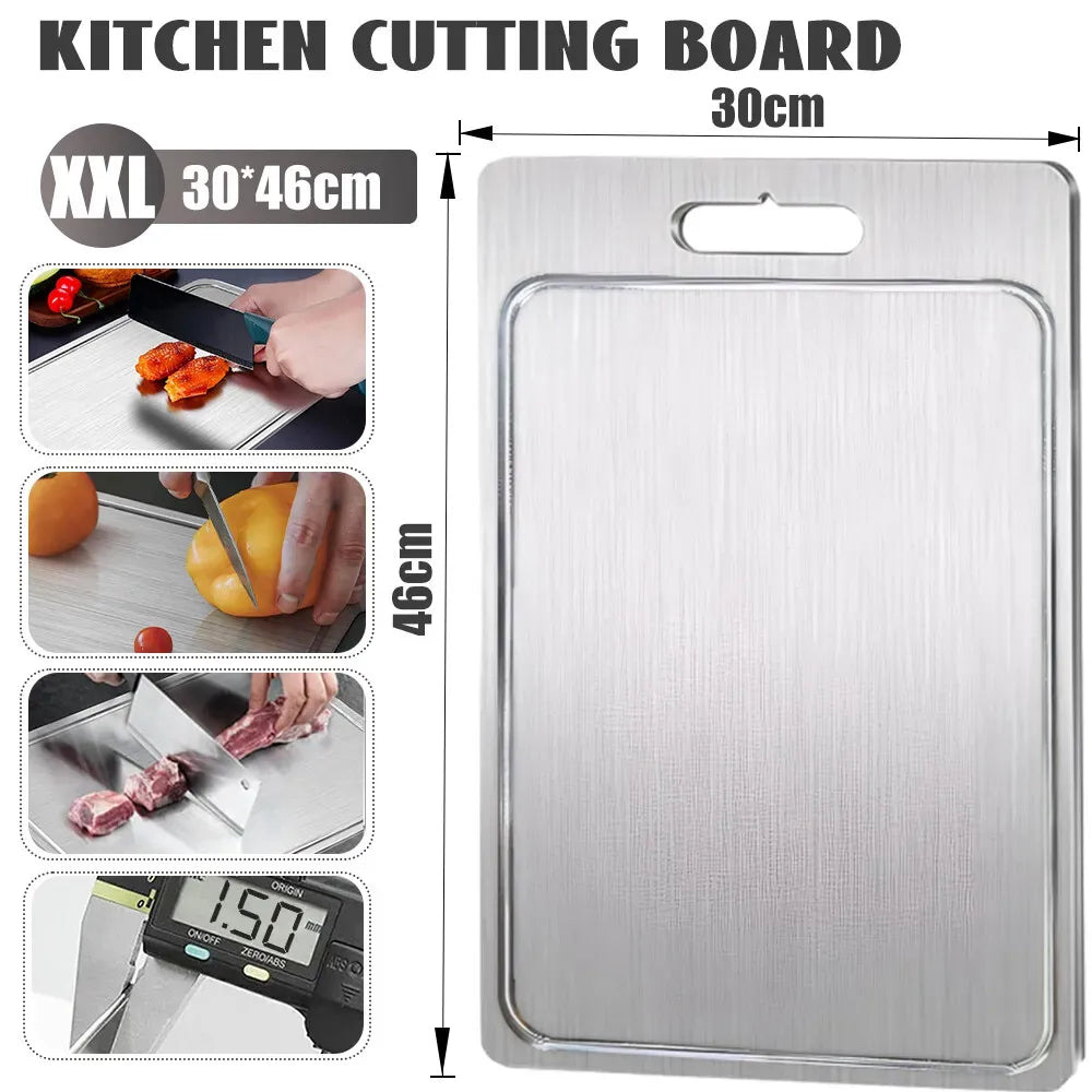 Double-Sided Titanium Cutting Board 46x30cm, Heat Resistant Non-Slip, Silver