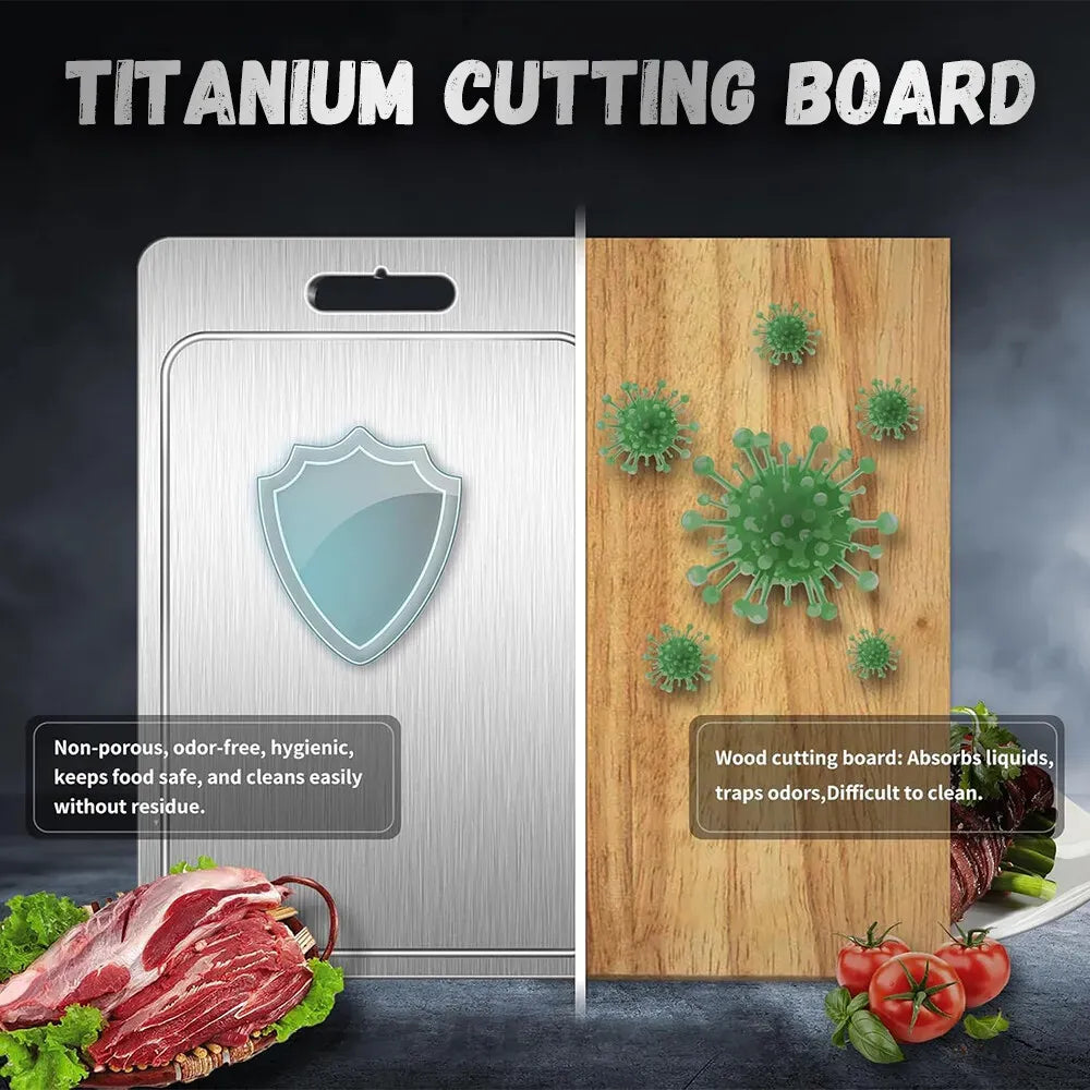 Double-Sided Titanium Cutting Board 46x30cm, Heat Resistant Non-Slip, Silver