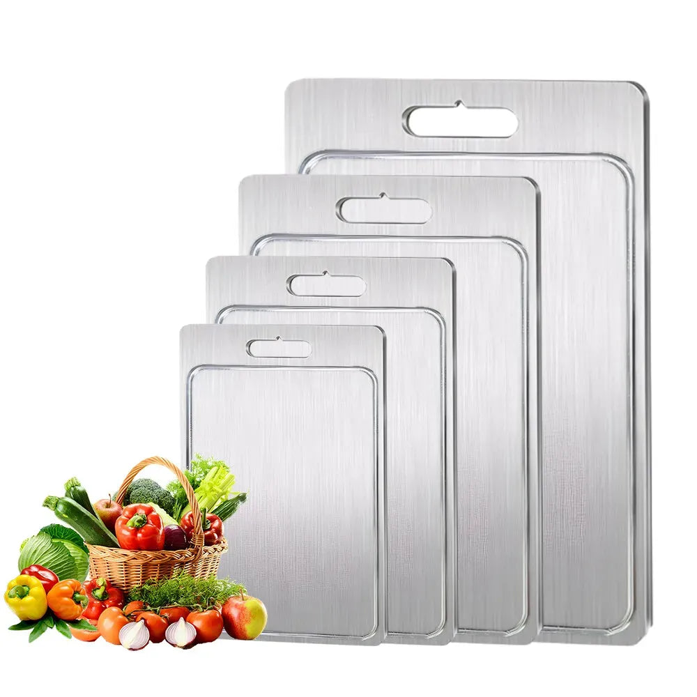 Double-Sided Titanium Cutting Board 46x30cm, Heat Resistant Non-Slip, Silver