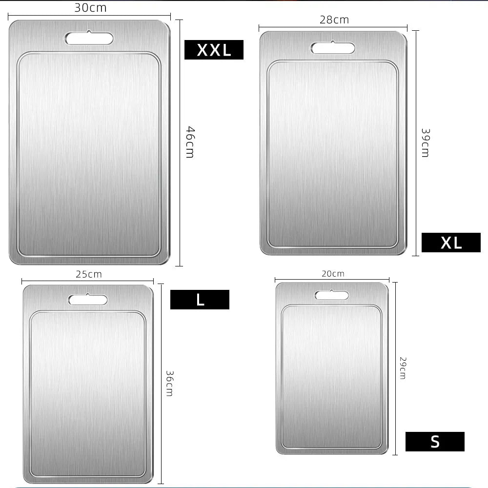 Double-Sided Titanium Cutting Board 46x30cm, Heat Resistant Non-Slip, Silver