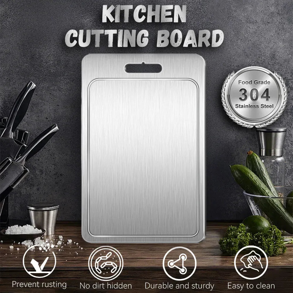Double-Sided Titanium Cutting Board 46x30cm, Heat Resistant Non-Slip, Silver